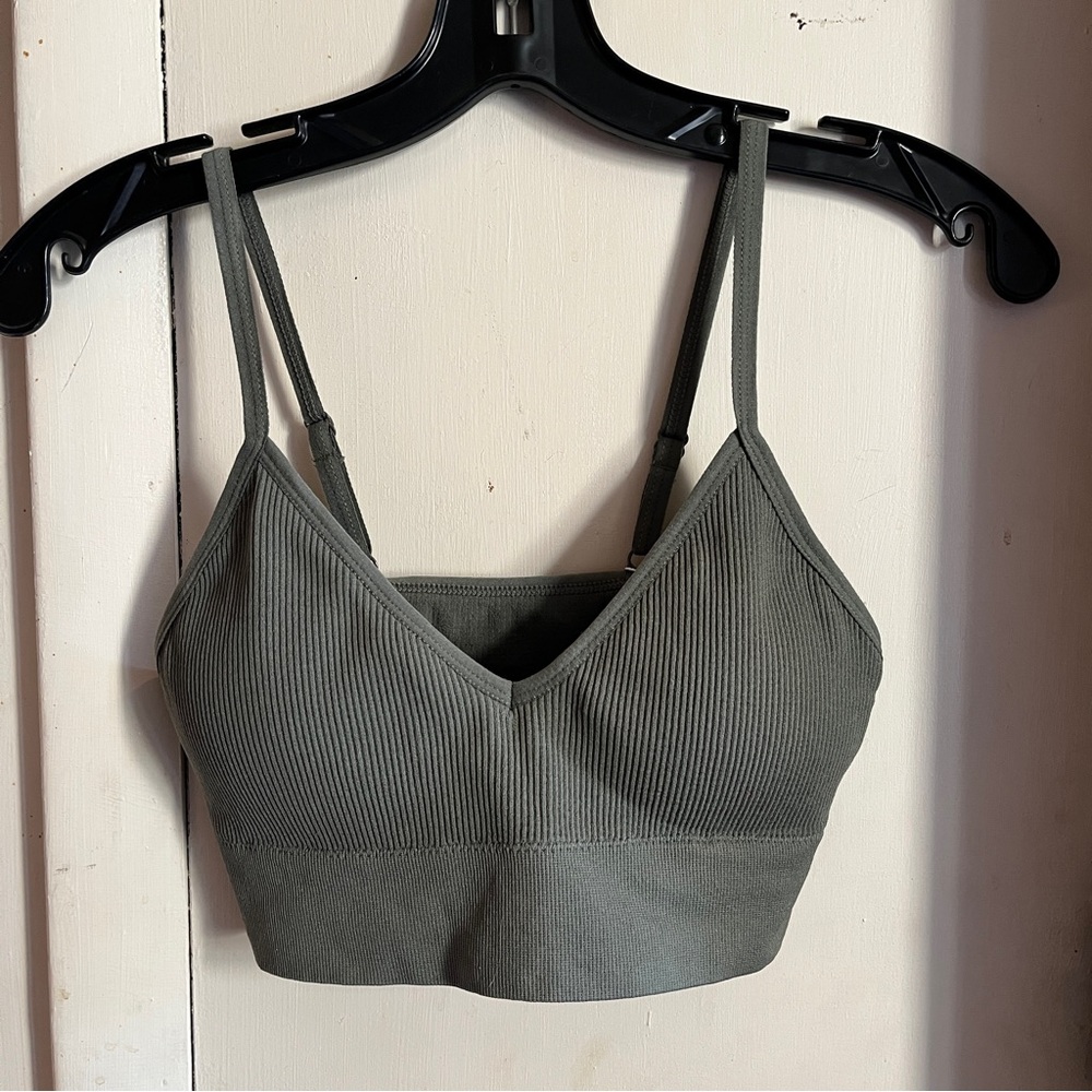 Sleek Olive Ribbed Bralette